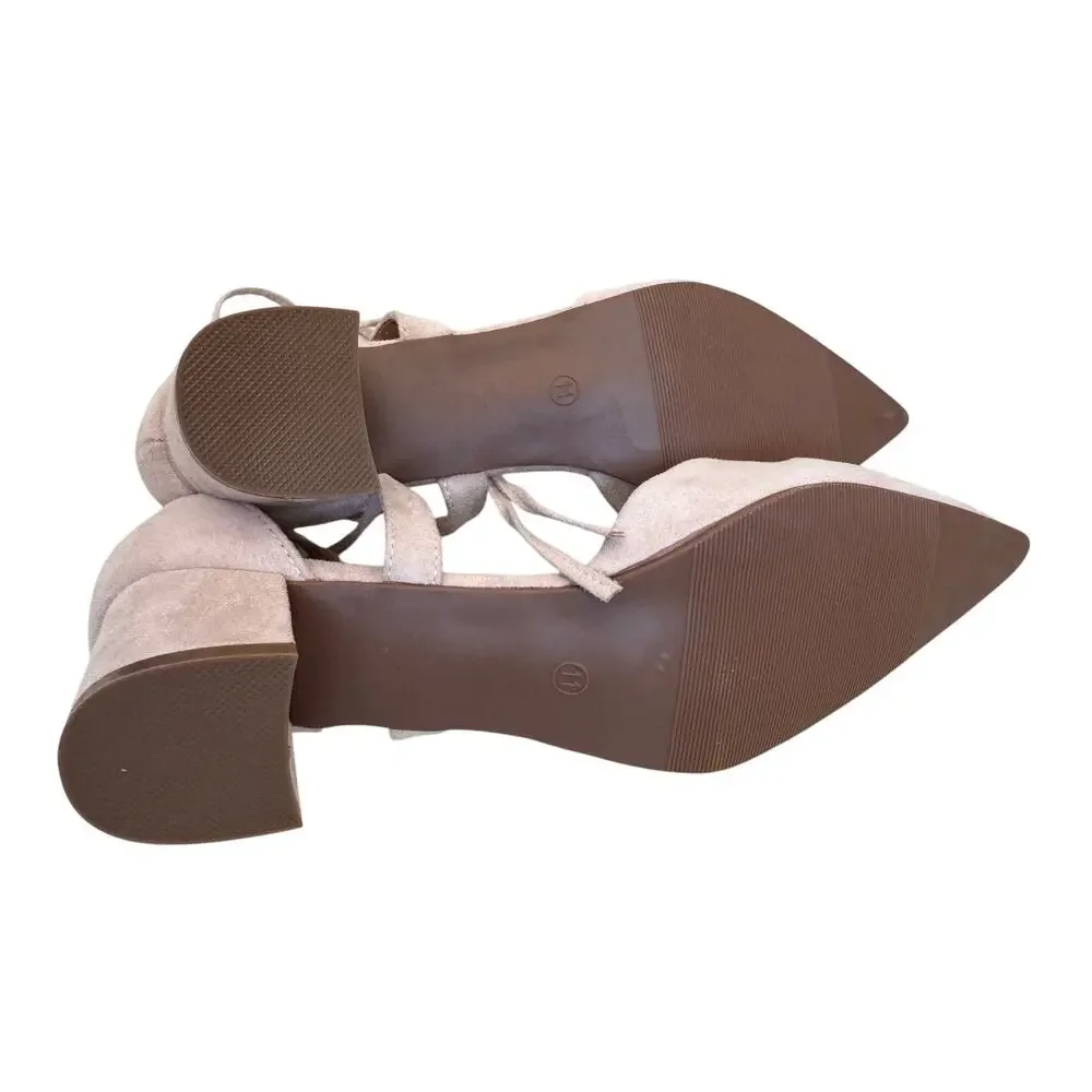 NEW Heel The World Women's Nude Pointed Toe Lace Up Low Block Heels Size 11 - Picture 7 of 11